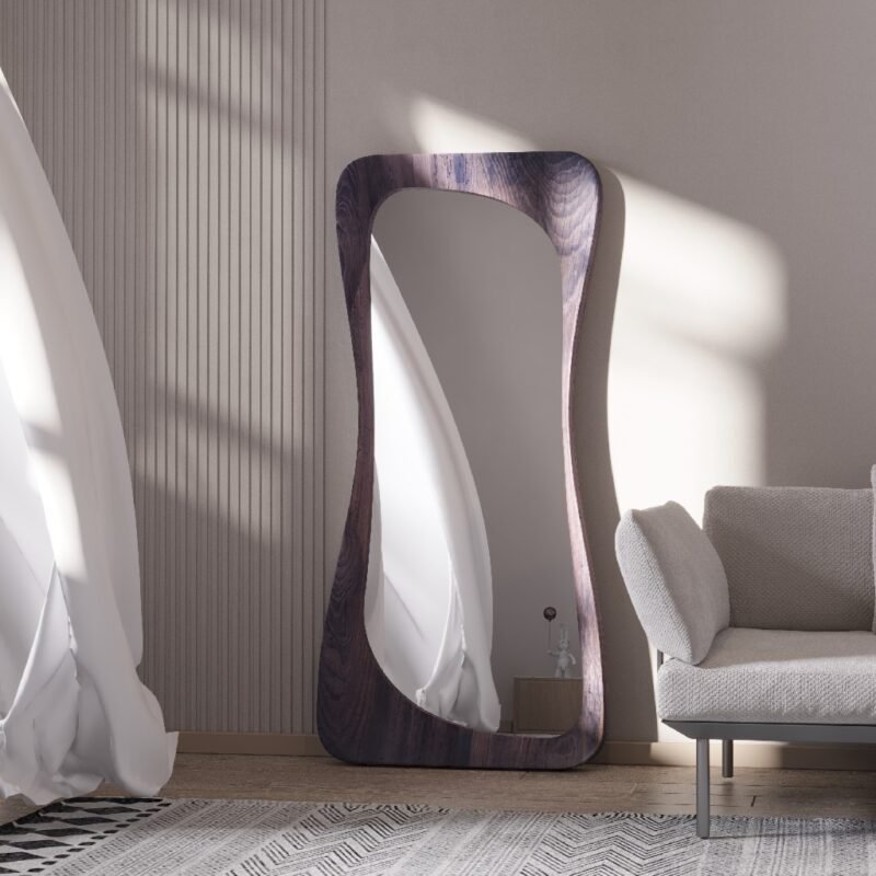 Handmade wavy floor mirror in Granite Grey