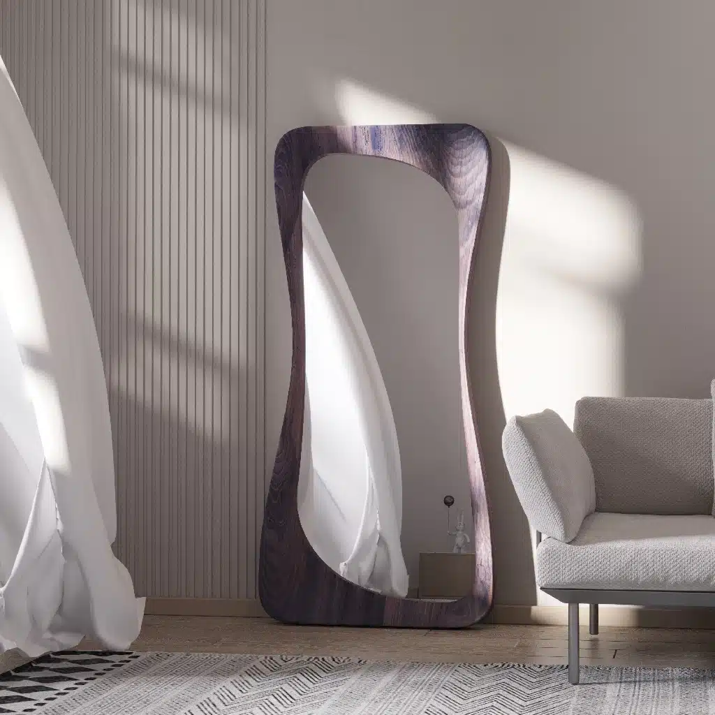 Handmade wavy floor mirror in Granite Grey