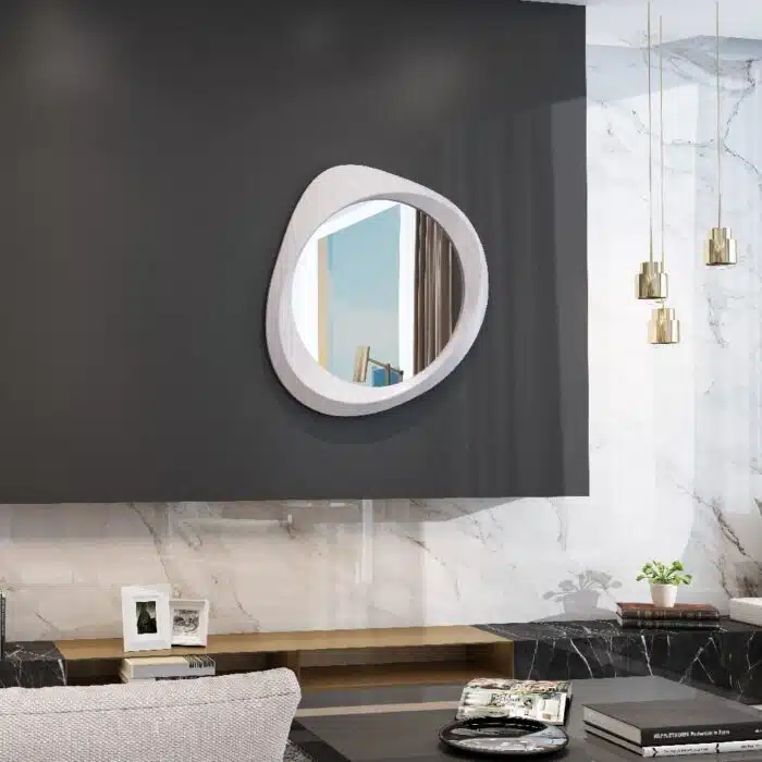 Organic pebble wall mirror in White finish