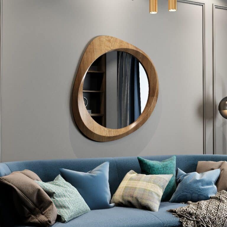 Decorative organic mirror in Walnut finish