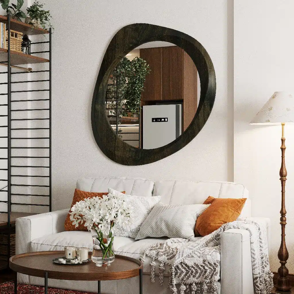 Organic shaped mirror in Ebony wood