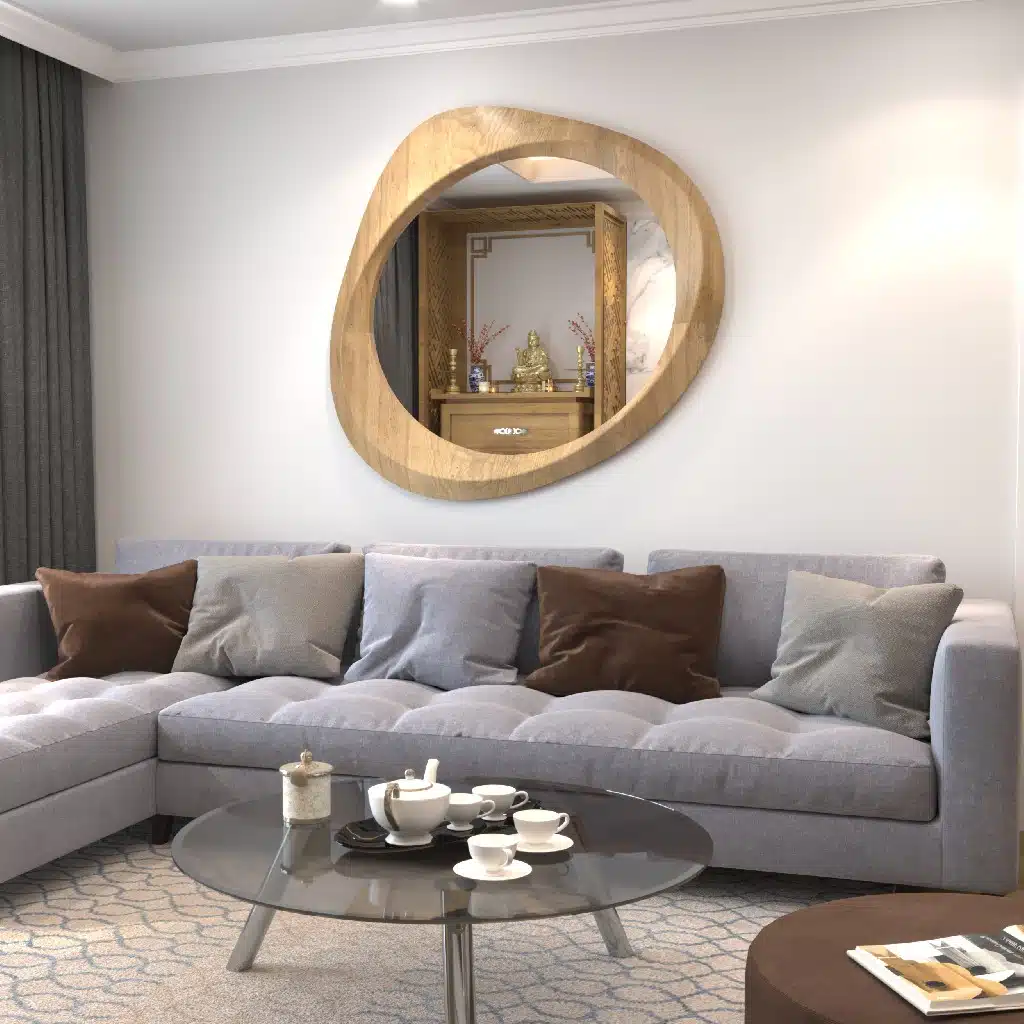 Designer pebble mirror in Birch wood