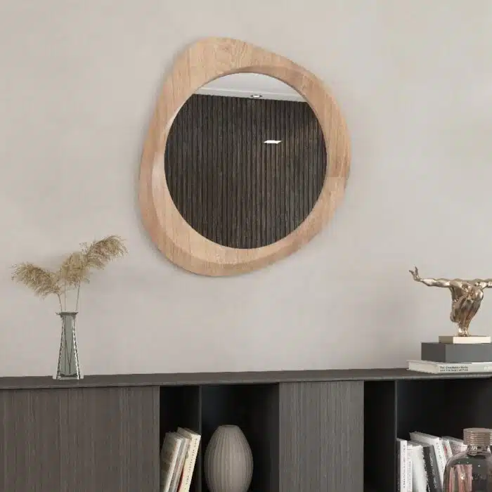 Sculptural pebble wall mirror in Beech finish