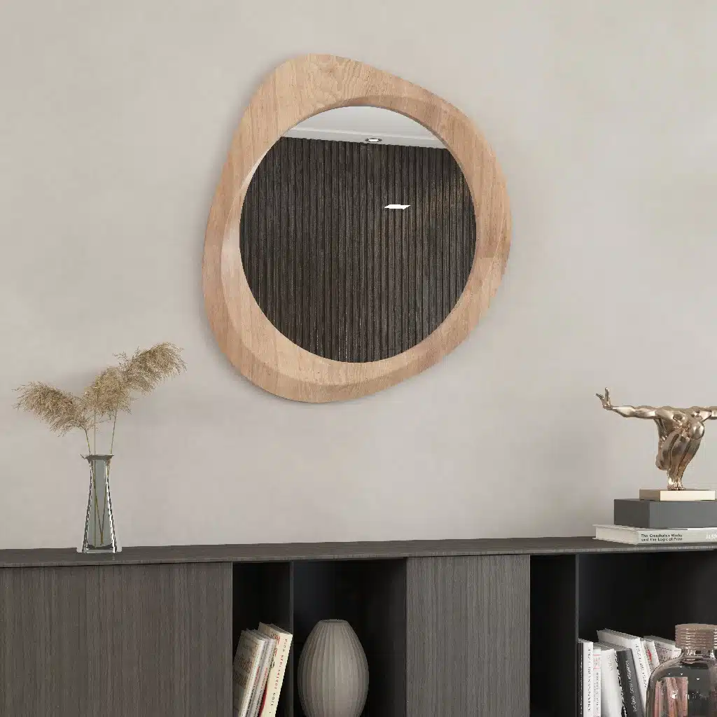 Sculptural pebble wall mirror in Beech finish