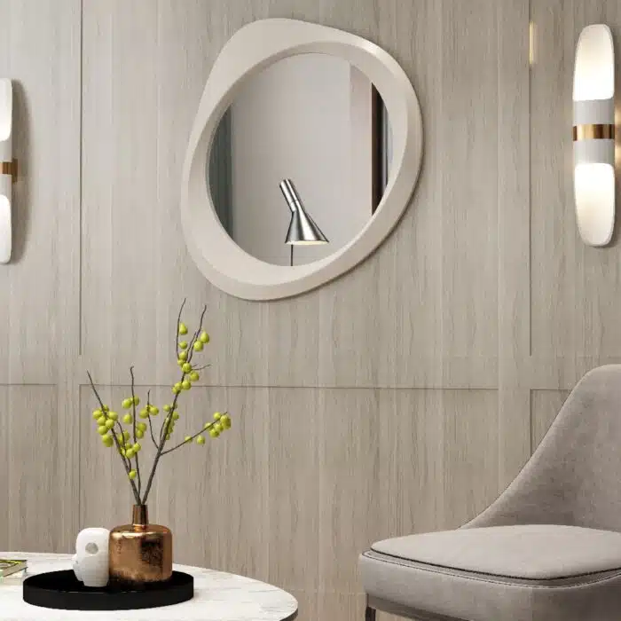 Organic pebble wall mirror in White finish