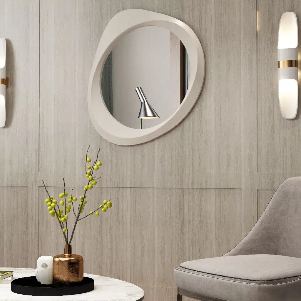 Organic pebble wall mirror in White finish