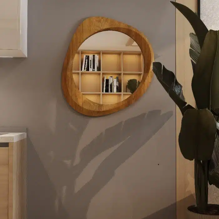 Solid wood pebble mirror in Pine finish