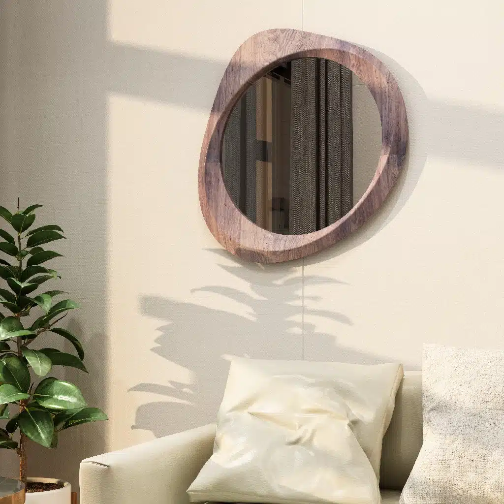 Sculptural pebble mirror in Antique Oak