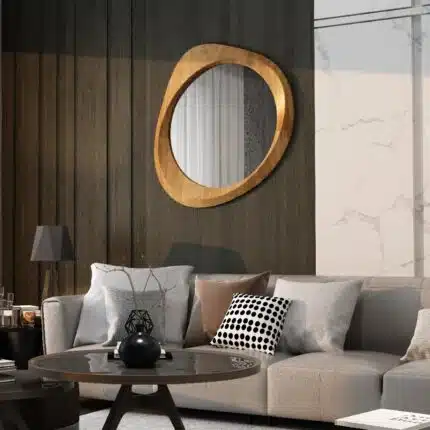 Luxury pebble wall mirror in Light Oak