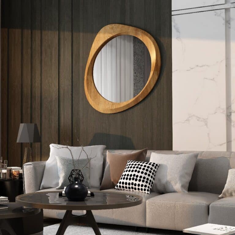 Luxury pebble wall mirror in Light Oak