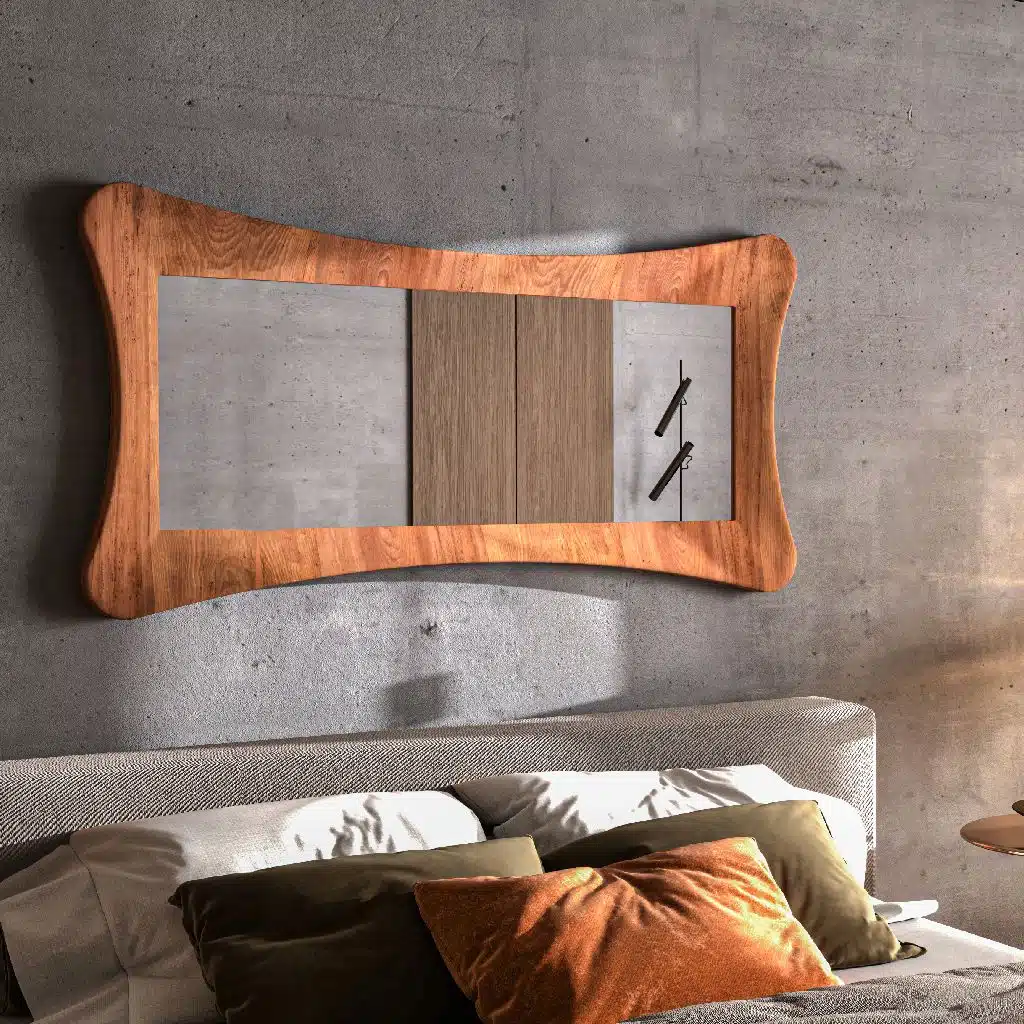 MM59-web-06 Handmade Hourglass Wall Mirror | Solid Wood Modern Sculptural Floor or Wall Mirror - Image 1