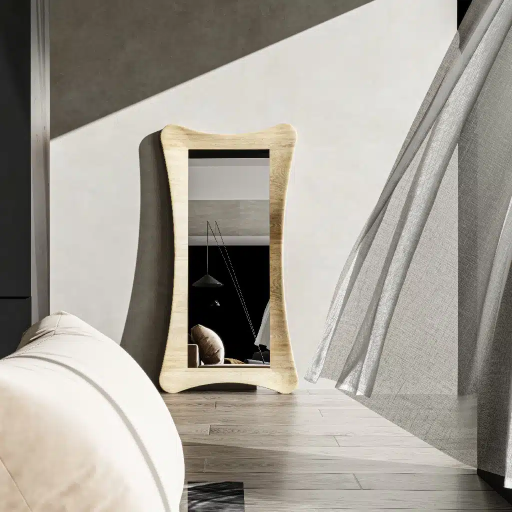 Handmade Hourglass Wall Mirror | Solid Wood Modern Sculptural Floor or Wall Mirror - Image 2