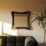 Handmade sculptural wall mirror in matt black paint