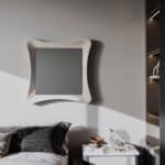 Handmade sculptural wall mirror in white wood finish