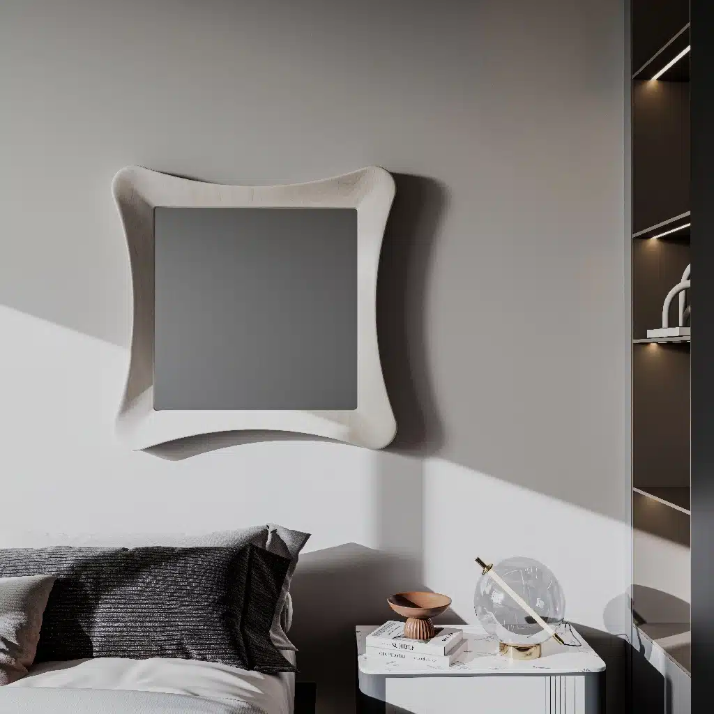 Handmade sculptural wall mirror in white wood finish