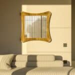 Handmade sculptural wall mirror in oak finish