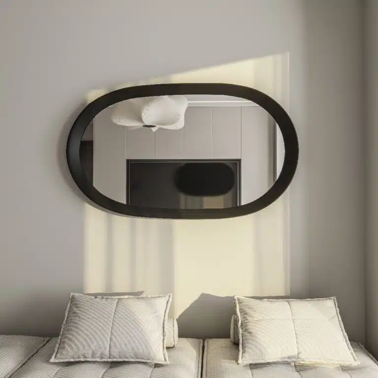 Handmade oval wall mirror in matte black