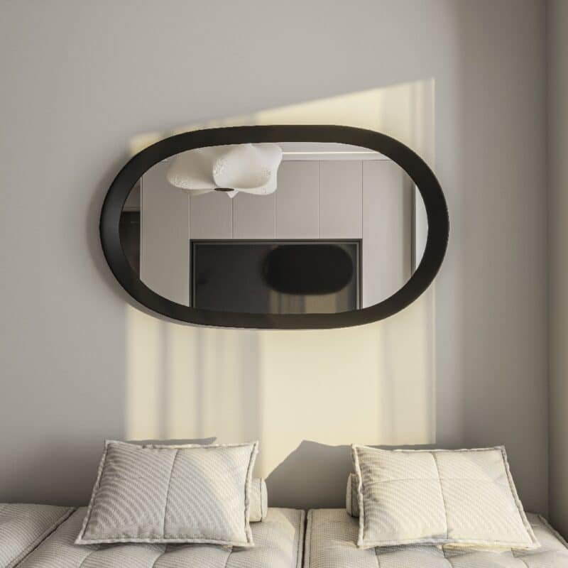 Handmade oval wall mirror in matte black