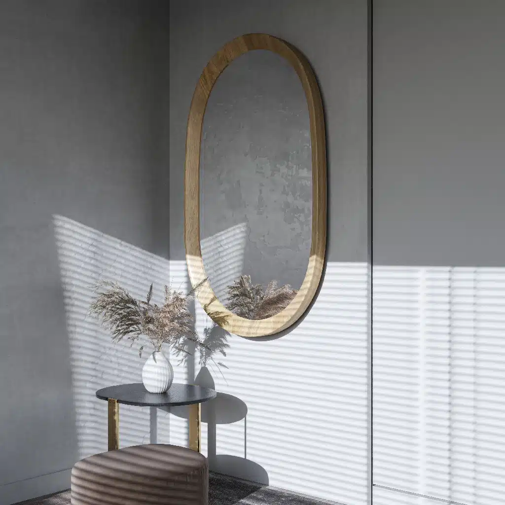 Handmade oval wall mirror in pine finish