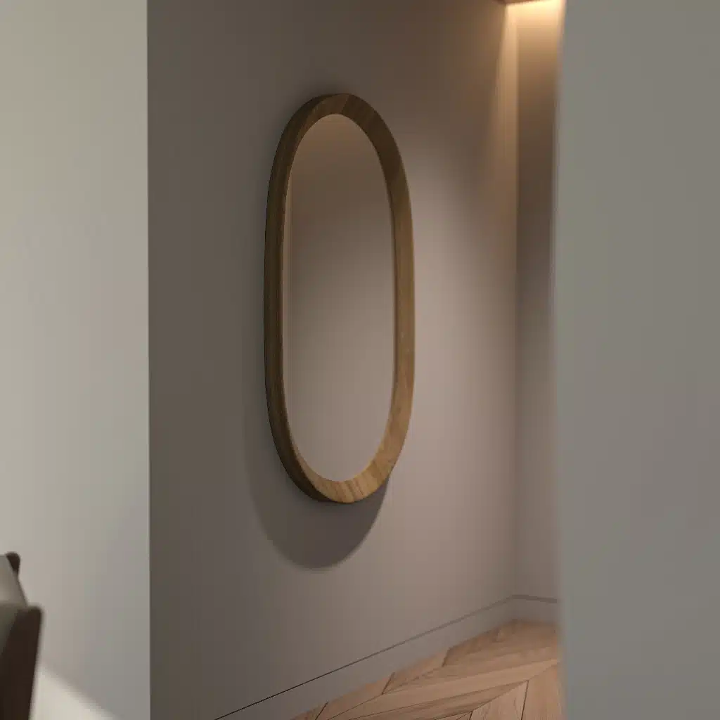 Handmade oval wall mirror in birch finish